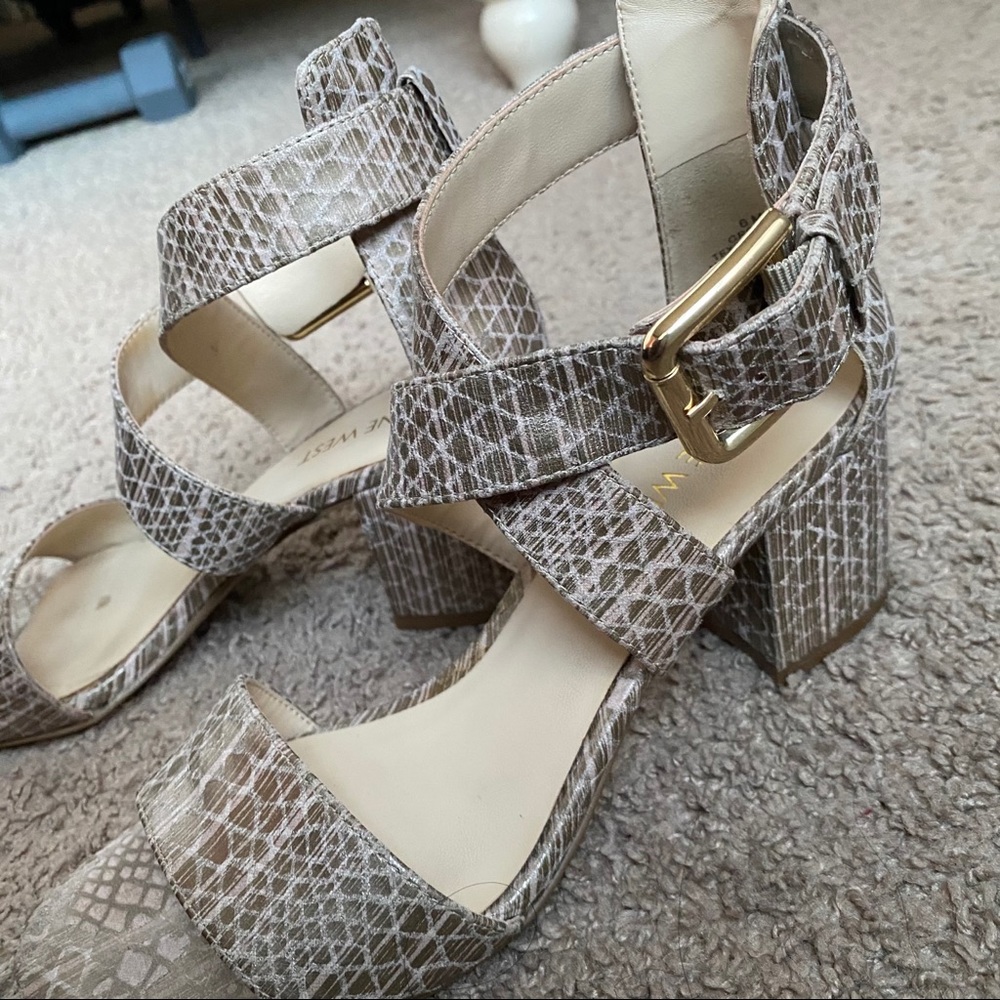 Nude Snakeskin Nine West Block Heels